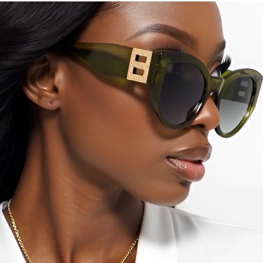 Olive Green Oversized Cat Eye Sunglasses Women Luxury Trendy Outdoor Retro New
